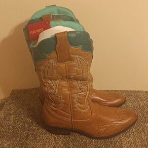 Flex West tan and aqua women's wedding cowboy western boots size 8